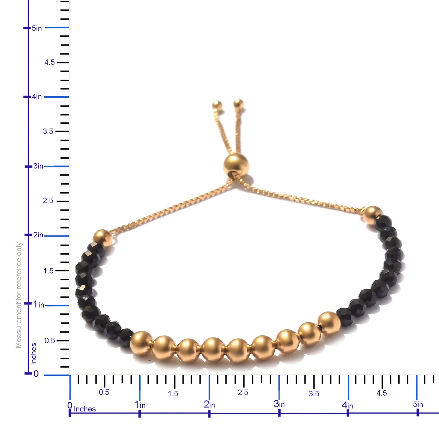 14K YG over Sterling Silver Bead & Faceted BLACK SPINEL Bead Adjustable Bracelet