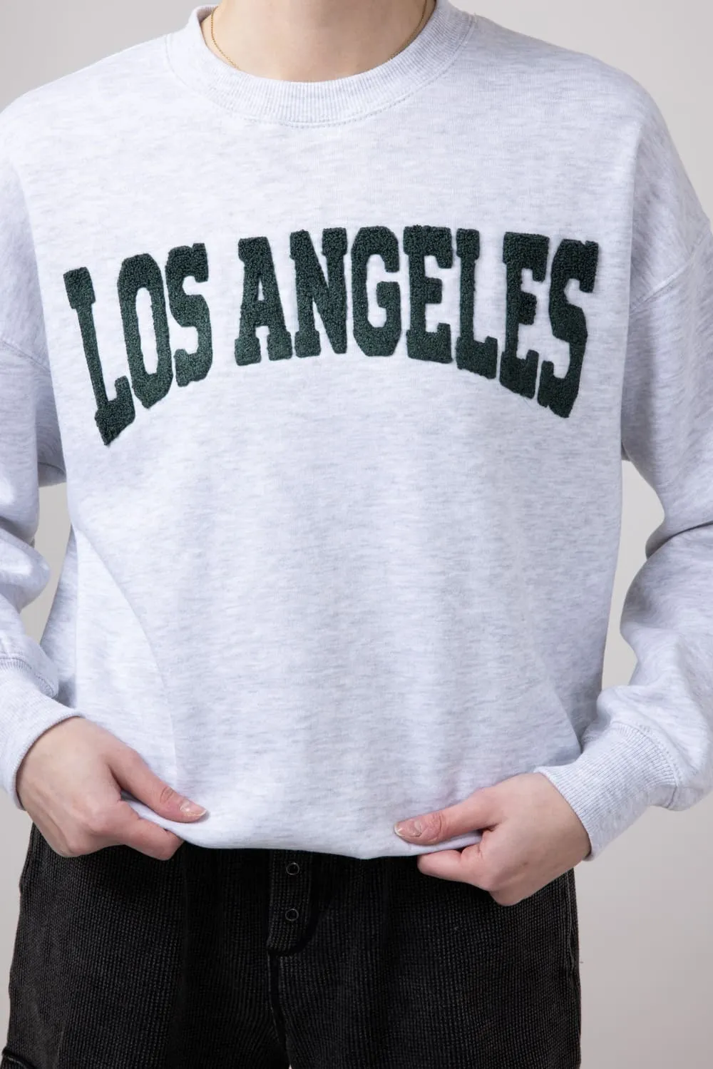 1897 Active Chenille Patch Los Angeles Fleece Crewneck for Women in Ice Grey | GT815-ICEGREY