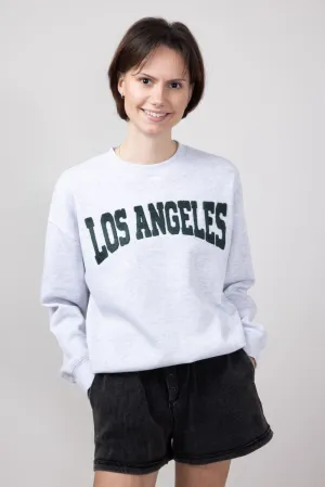 1897 Active Chenille Patch Los Angeles Fleece Crewneck for Women in Ice Grey | GT815-ICEGREY