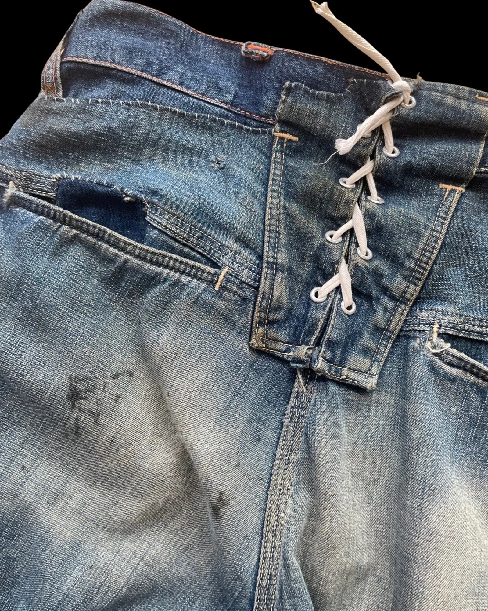 1940s Lace Back Patched Workwear Denim