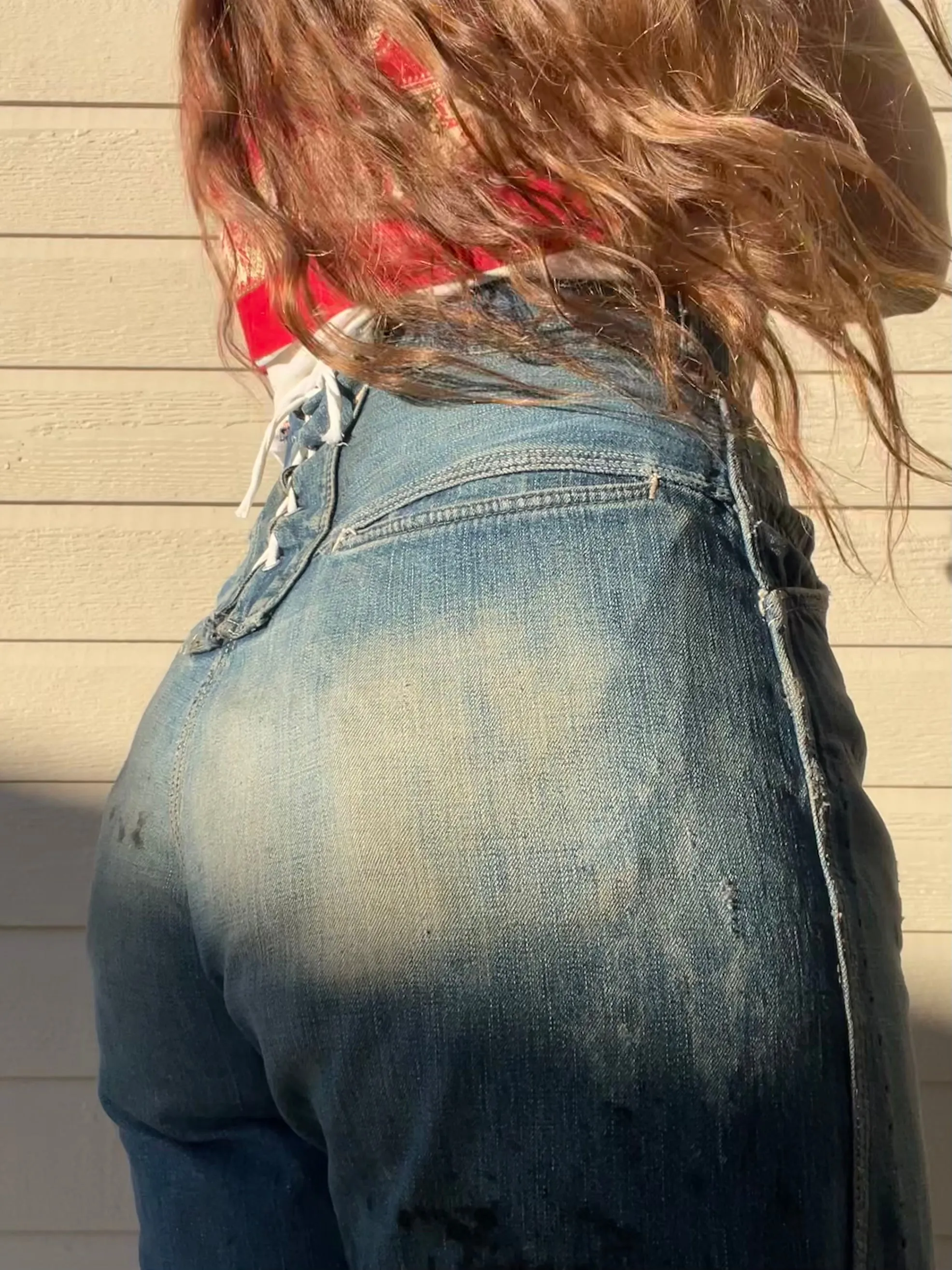 1940s Lace Back Patched Workwear Denim