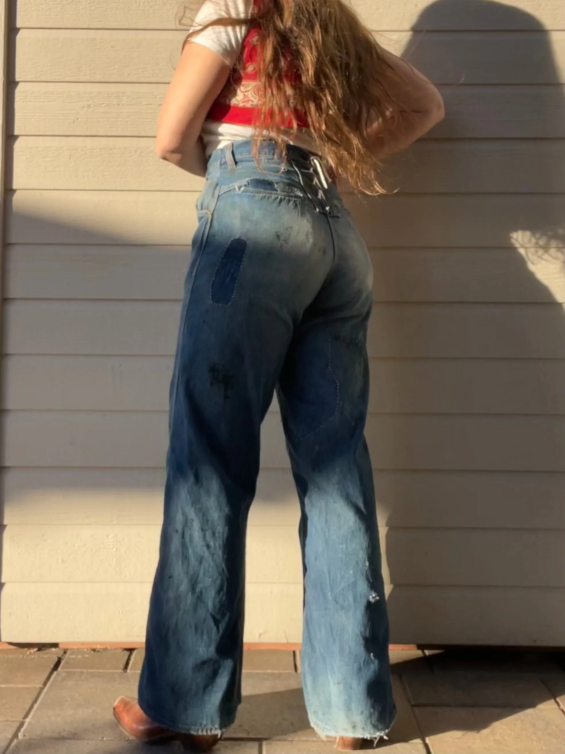 1940s Lace Back Patched Workwear Denim