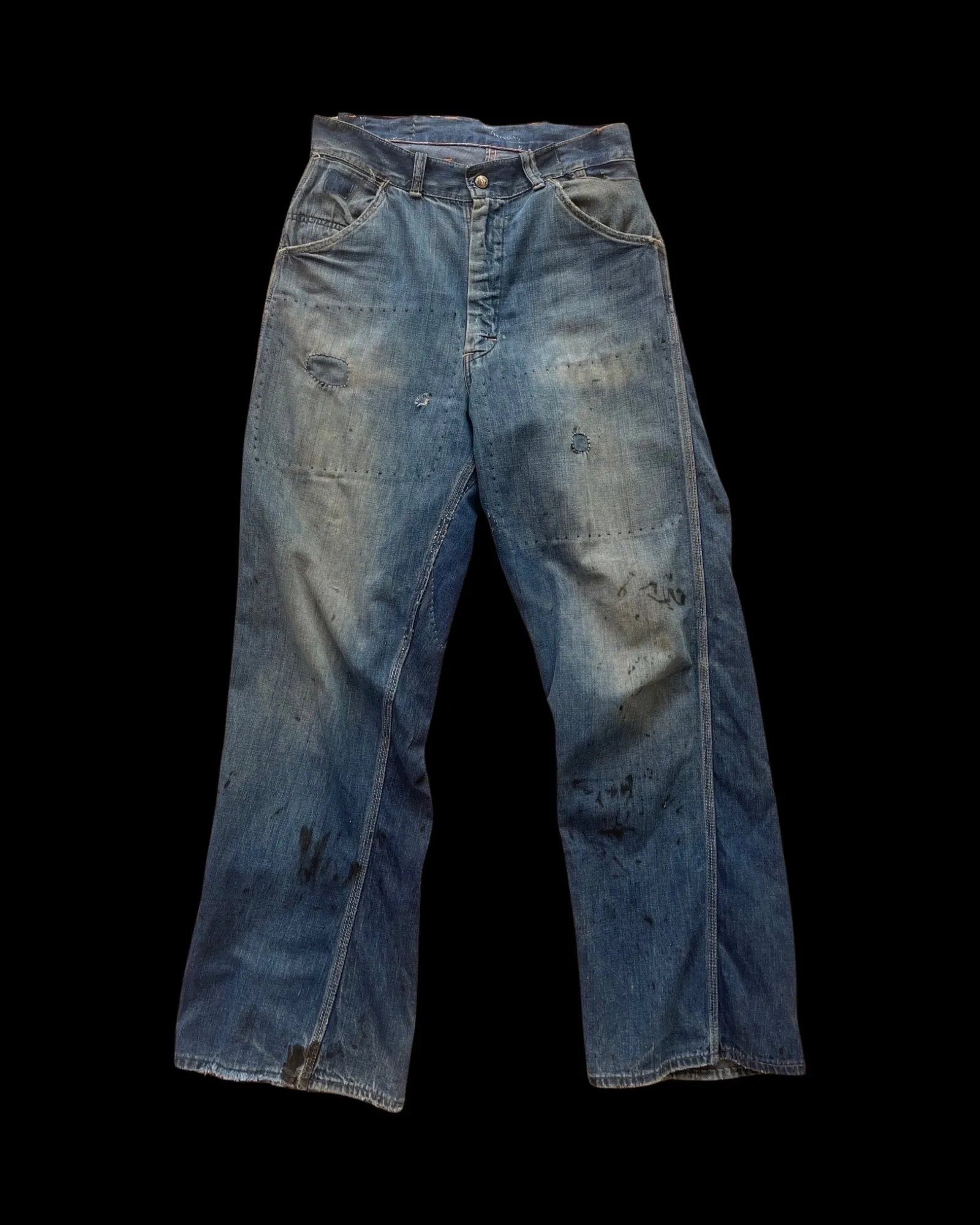 1940s Lace Back Patched Workwear Denim