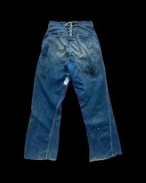 1940s Lace Back Patched Workwear Denim