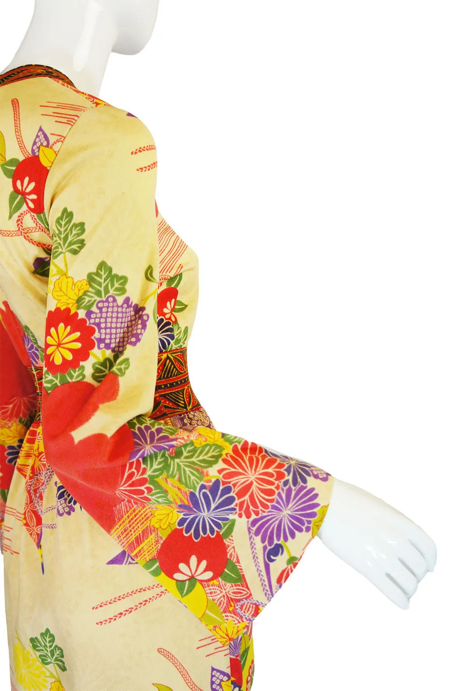1970s Print Kimono Goldworm Knit Dress
