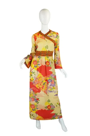 1970s Print Kimono Goldworm Knit Dress