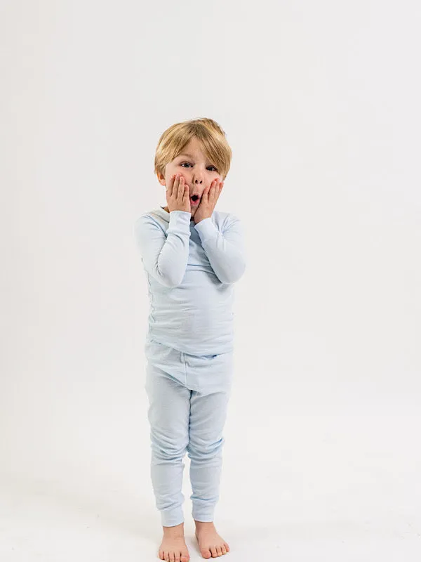 2 Piece Long Loungewear Set | Lt Blue Mini Stripe