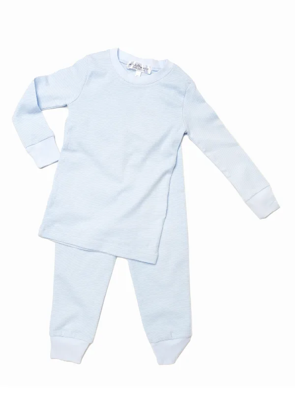 2 Piece Long Loungewear Set | Lt Blue Mini Stripe