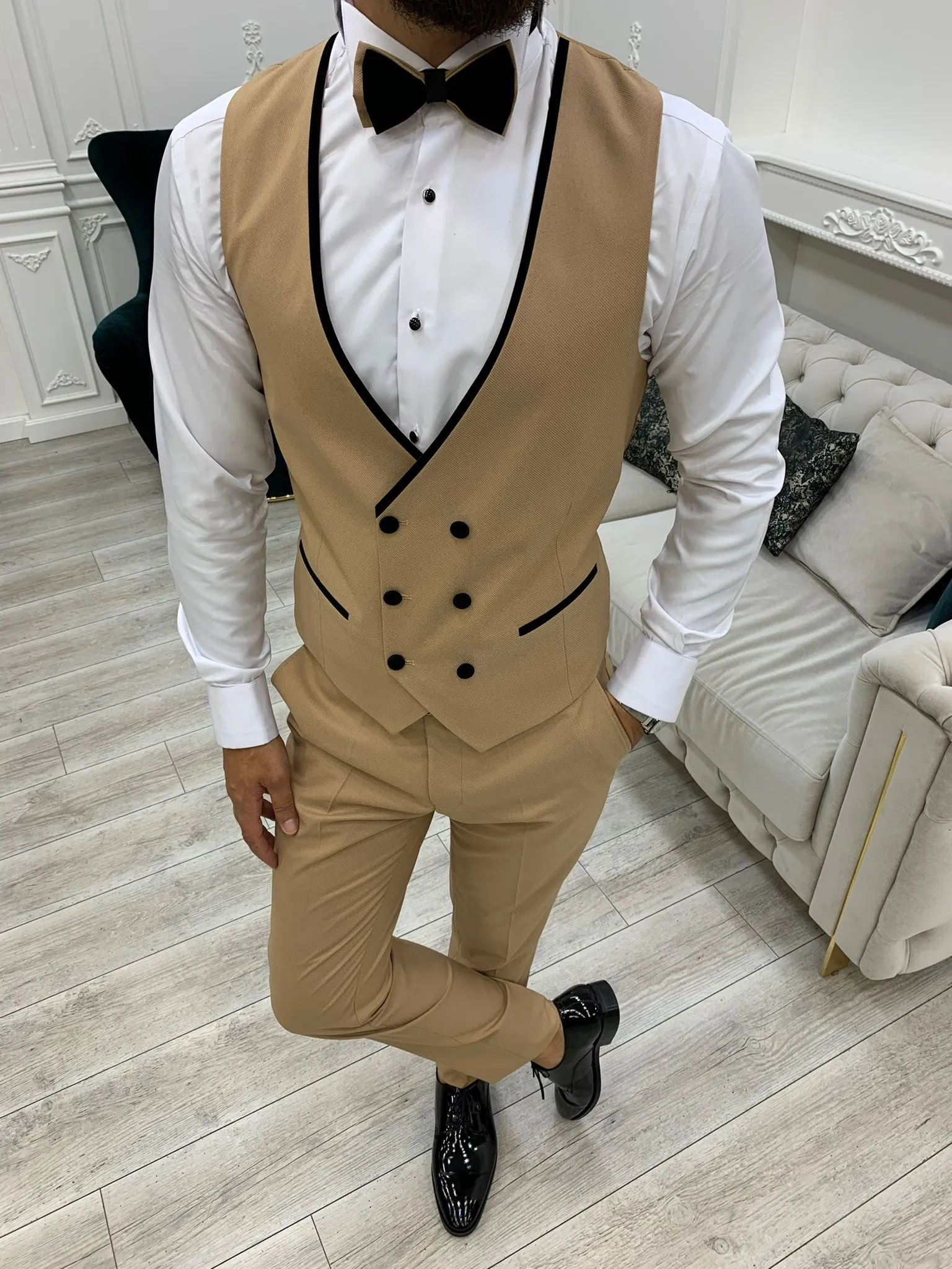 Acacia Golden Slim Fit Velvet Peak Lapel Tuxedo