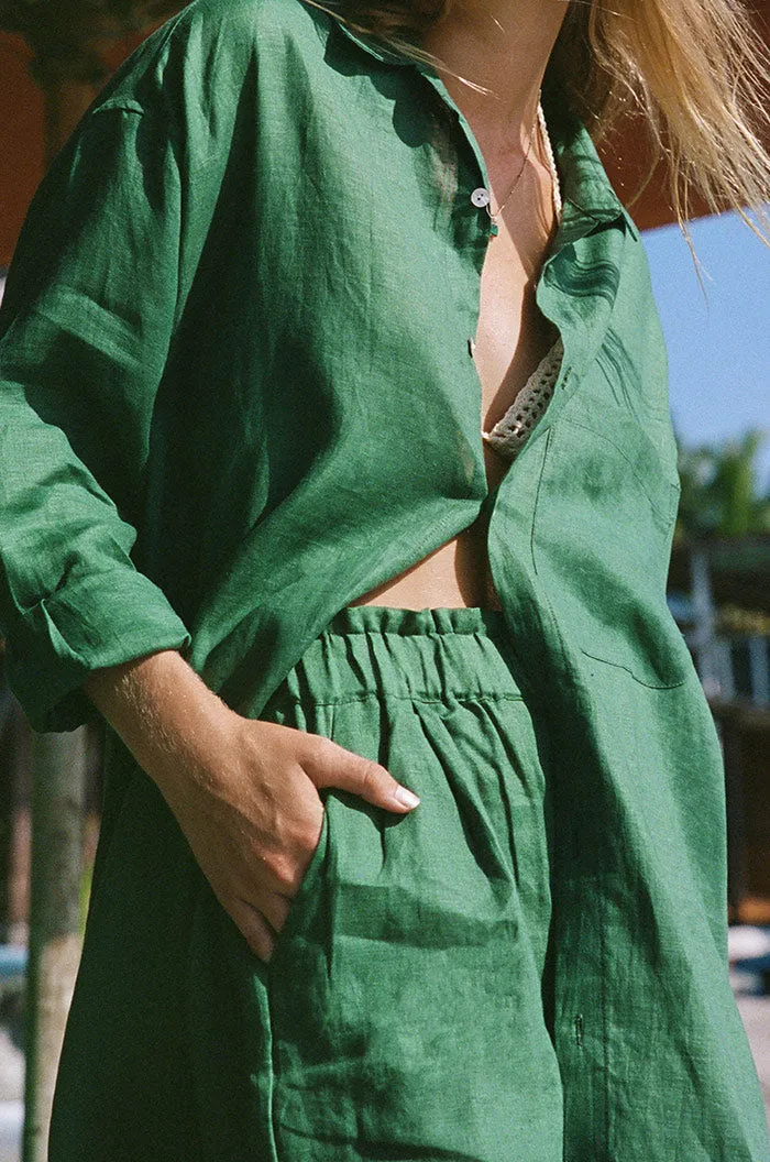 Alessia – Chic Women’s Shirt Dress in Dark Green Linen