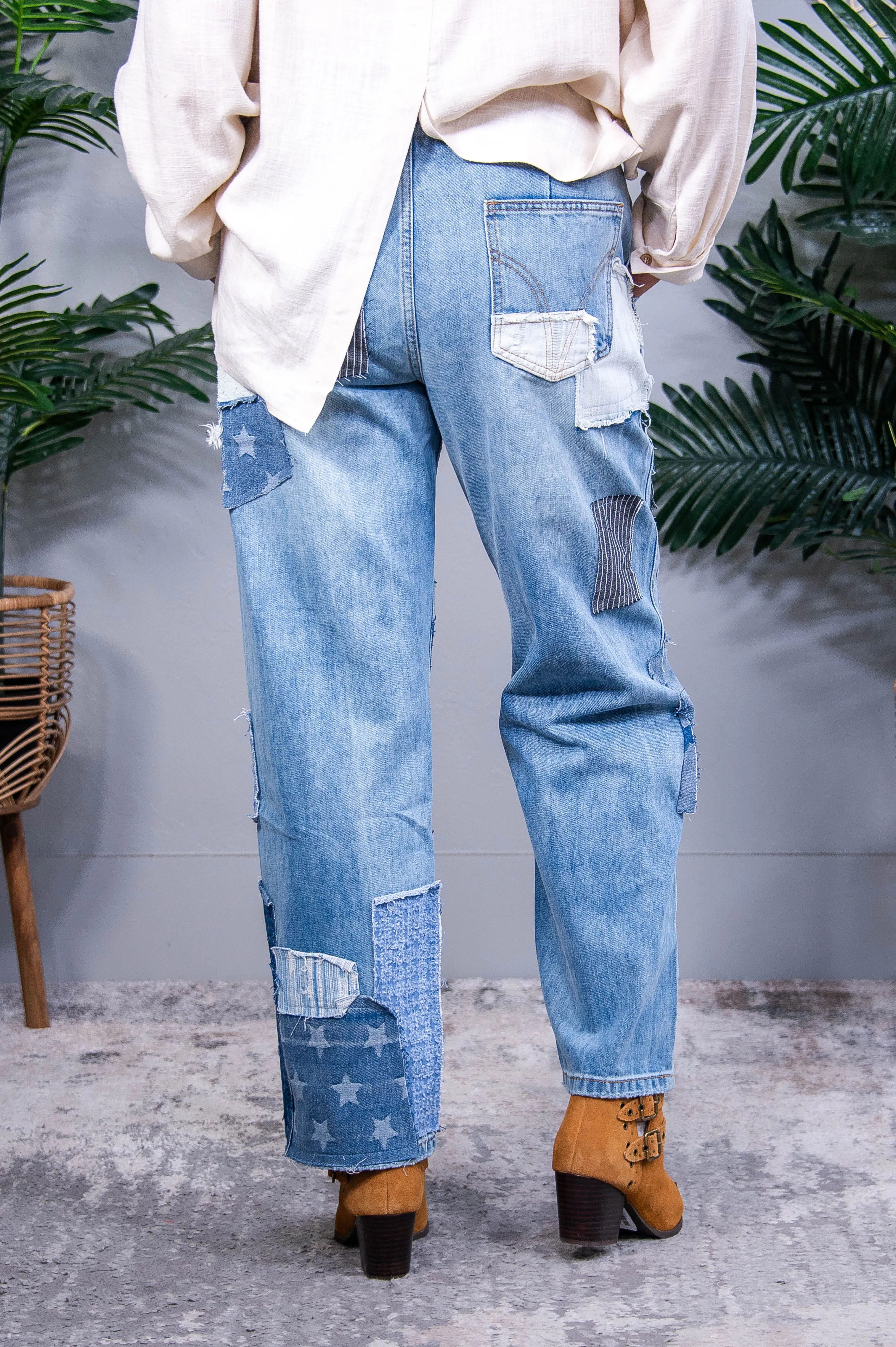 All Patched Up Medium Denim Patched Jeans - K1277DN