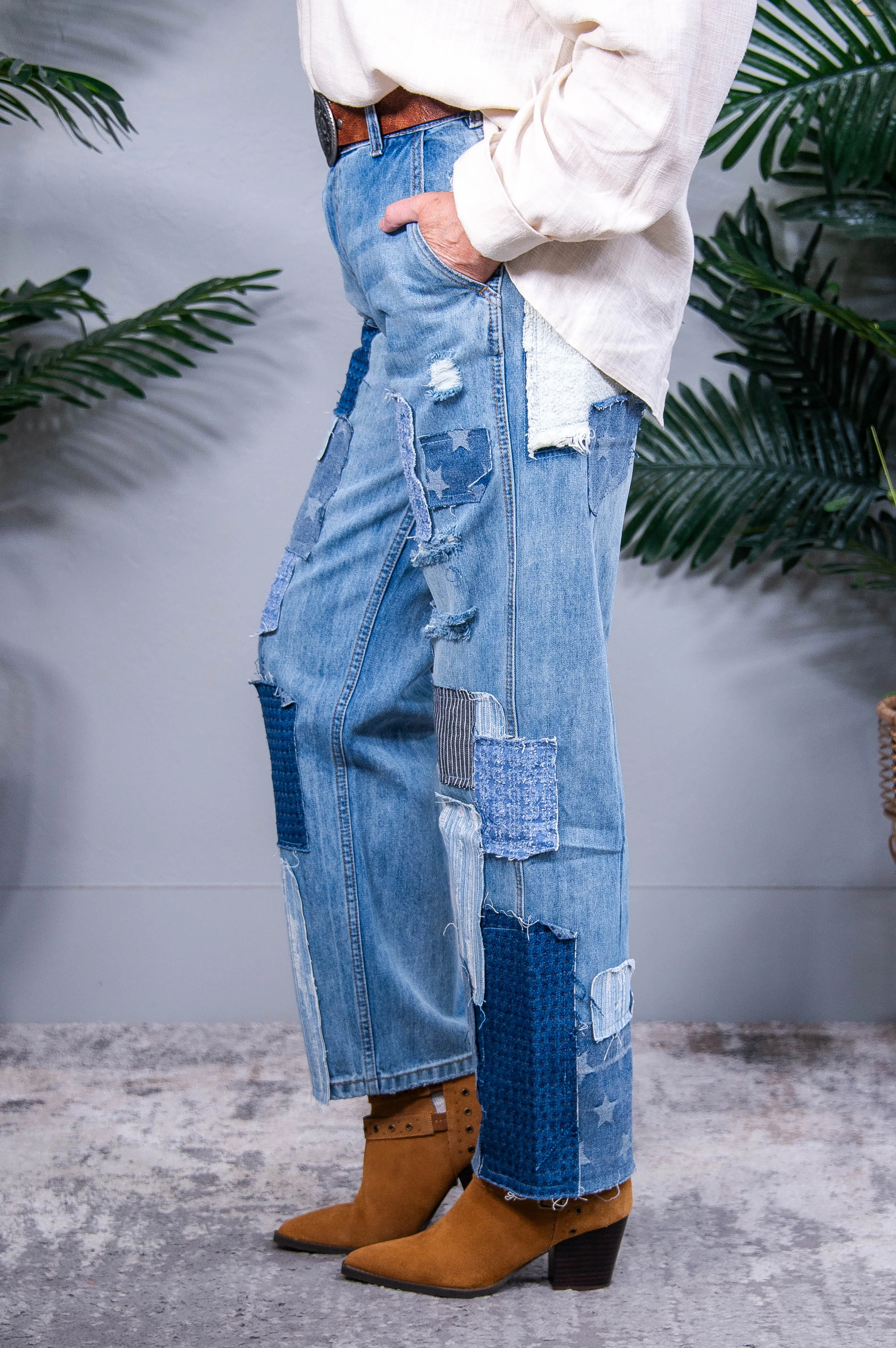All Patched Up Medium Denim Patched Jeans - K1277DN
