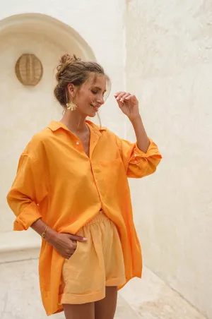 Alliana – Summer Shirt Dress in Mandarin Orange Linen for Women