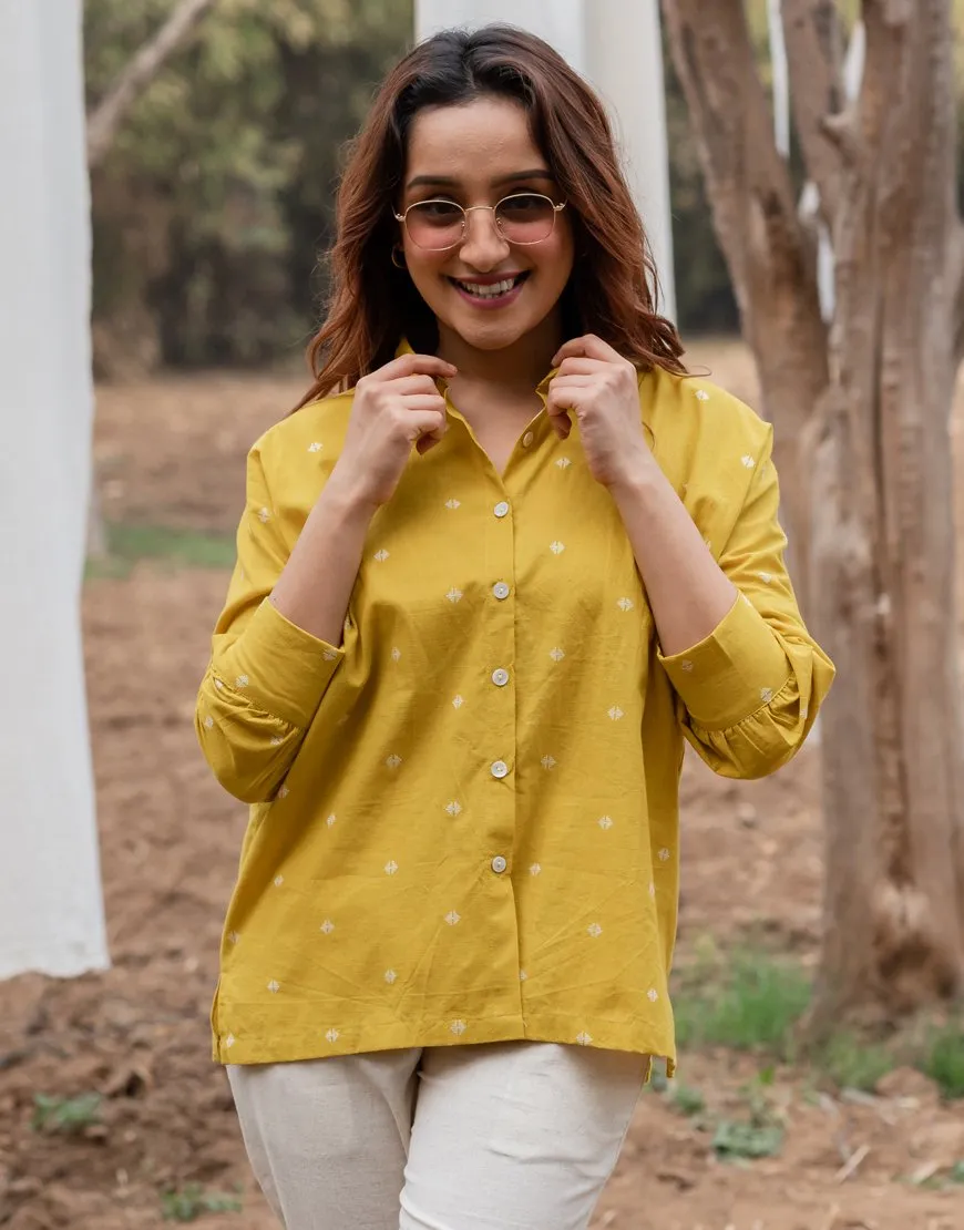 Amber Yellow Weave Oversized Shirt