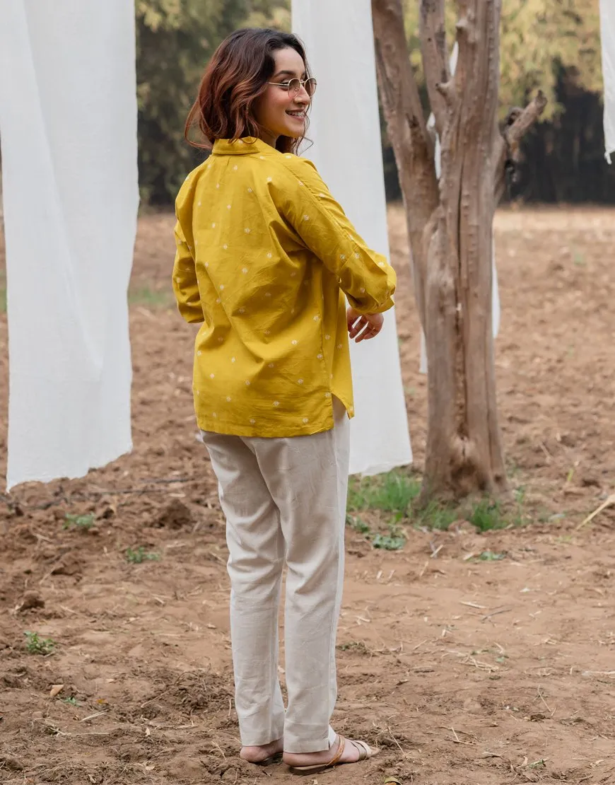 Amber Yellow Weave Oversized Shirt