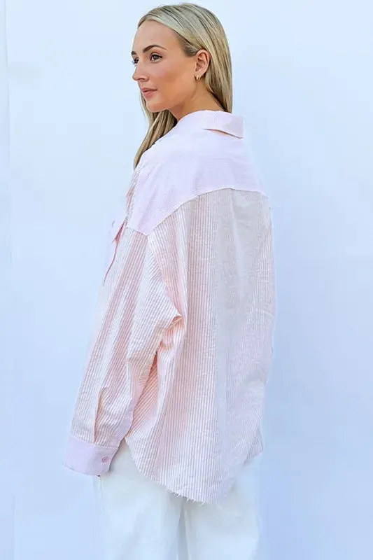 And The Why Multi Striped Mix-Match Patched Pocket Shirt