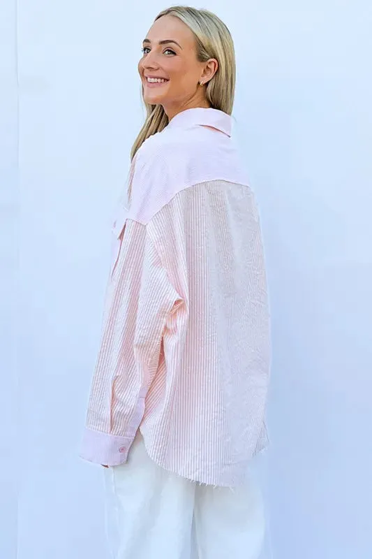 And The Why Multi Striped Mix-Match Patched Pocket Shirt