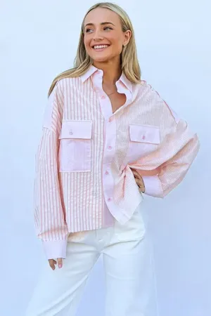 And The Why Multi Striped Mix-Match Patched Pocket Shirt