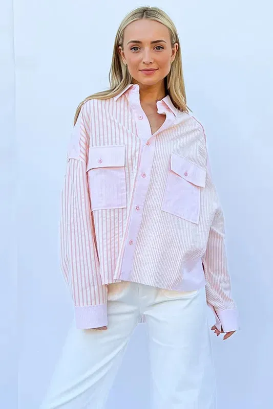 And The Why Multi Striped Mix-Match Patched Pocket Shirt
