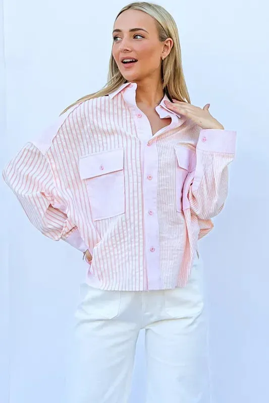 And The Why Multi Striped Mix-Match Patched Pocket Shirt