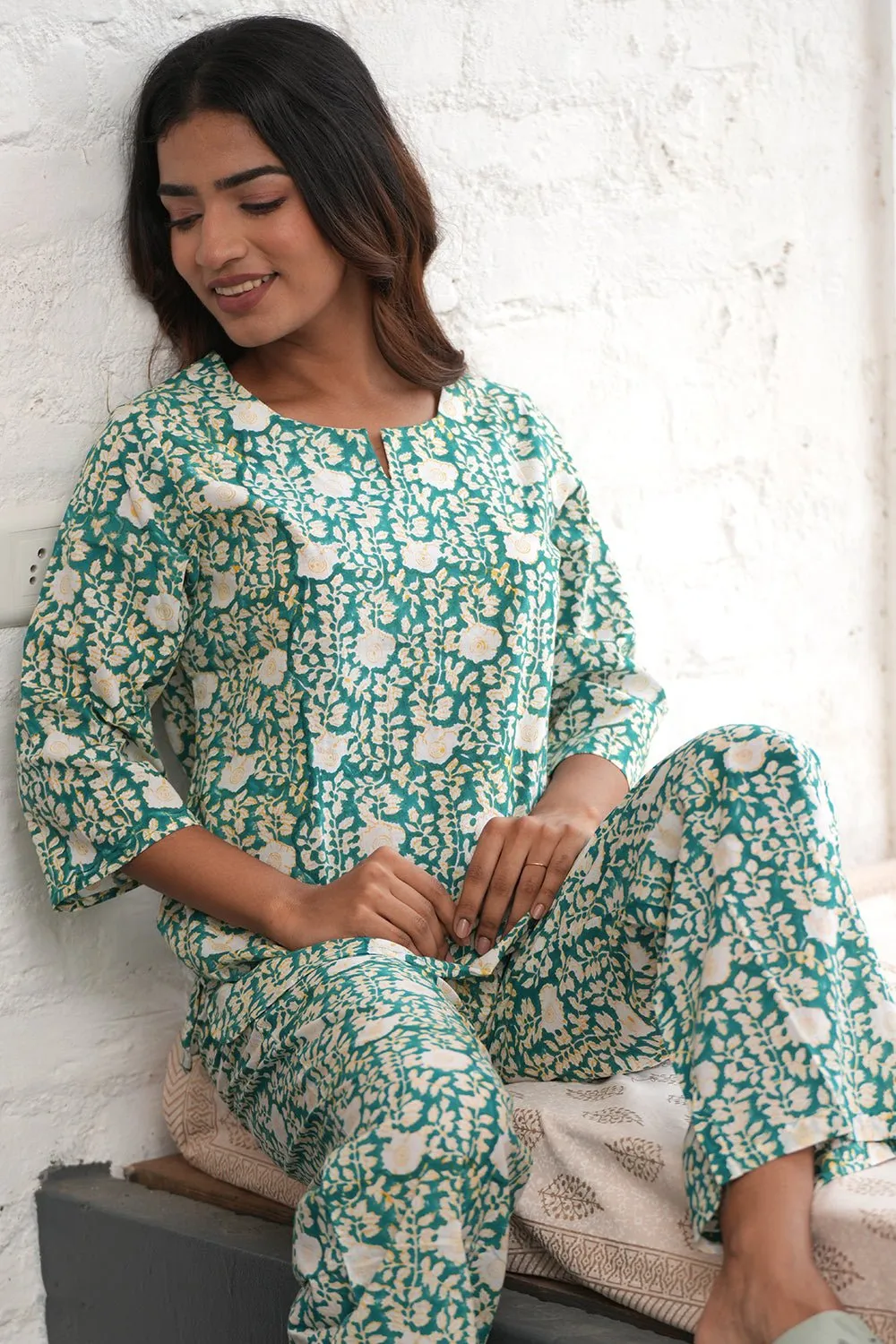 Aquamarine rush Block Printed Night suit