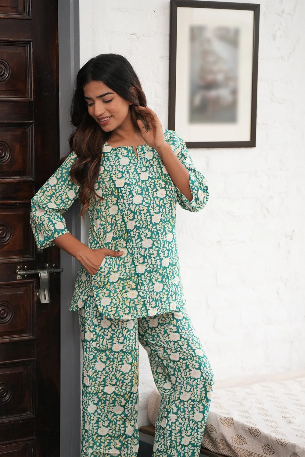 Aquamarine rush Block Printed Night suit