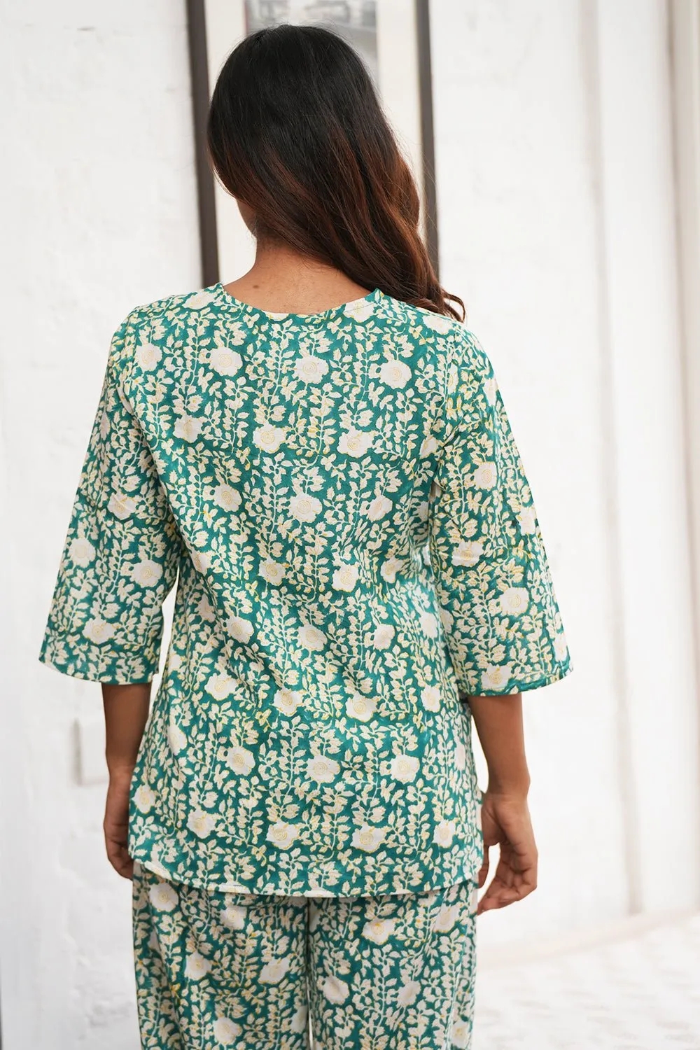 Aquamarine rush Block Printed Night suit