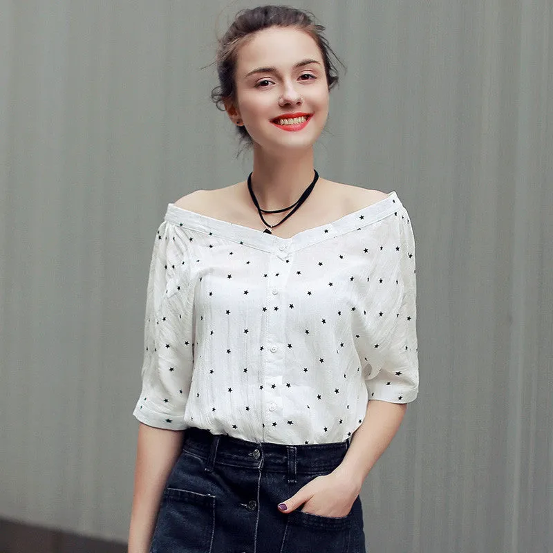 Arrival Fashion Women Shirt Kawaii Half Sleeve Slash Neck Harajuku Women Top Tees Women's Blouses