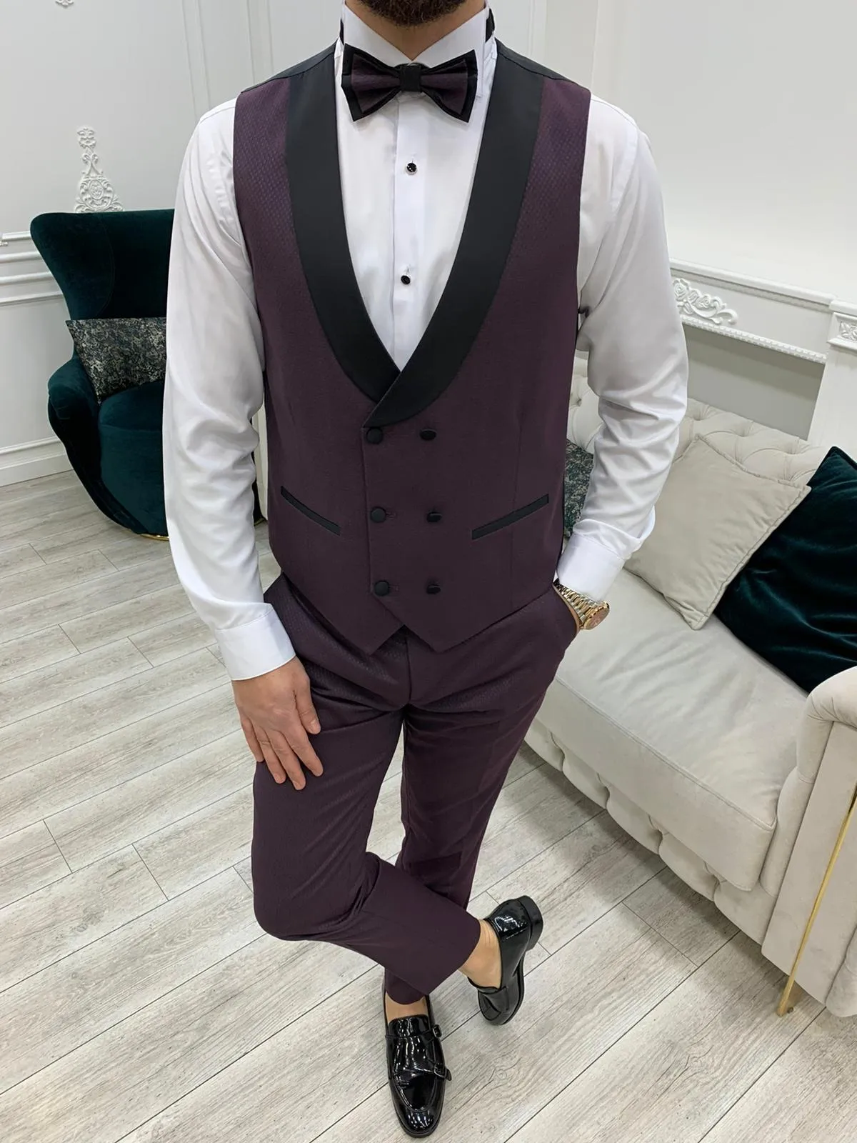 Avion Burgundy Slim Fit Shawl Lapel Tuxedo