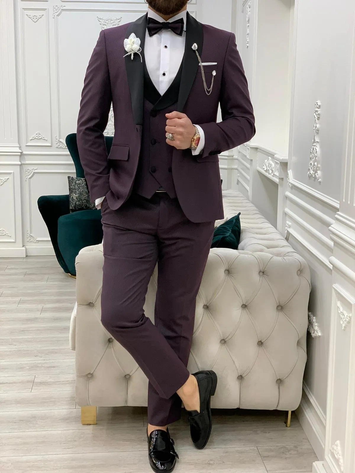 Avion Burgundy Slim Fit Shawl Lapel Tuxedo