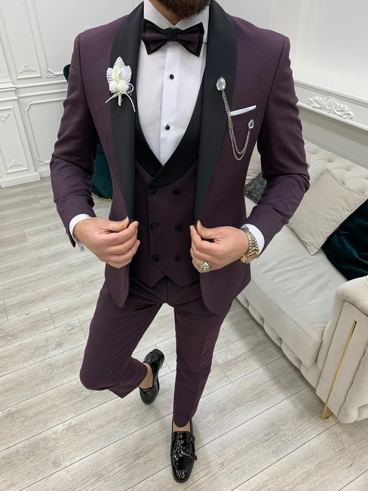 Avion Burgundy Slim Fit Shawl Lapel Tuxedo