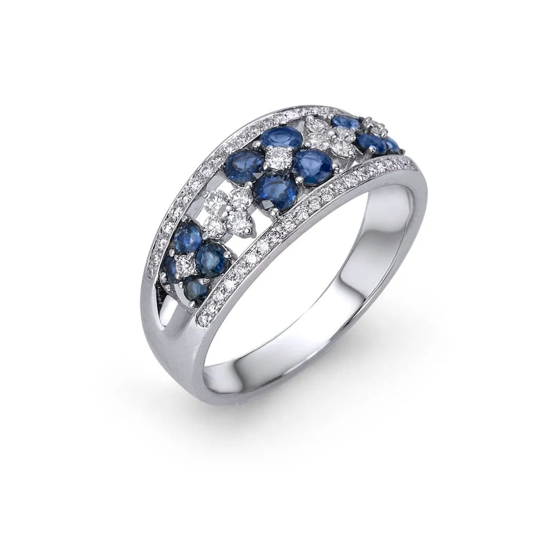 Backes and Strauss White Gold and Multi-Gemstone Flower Ring