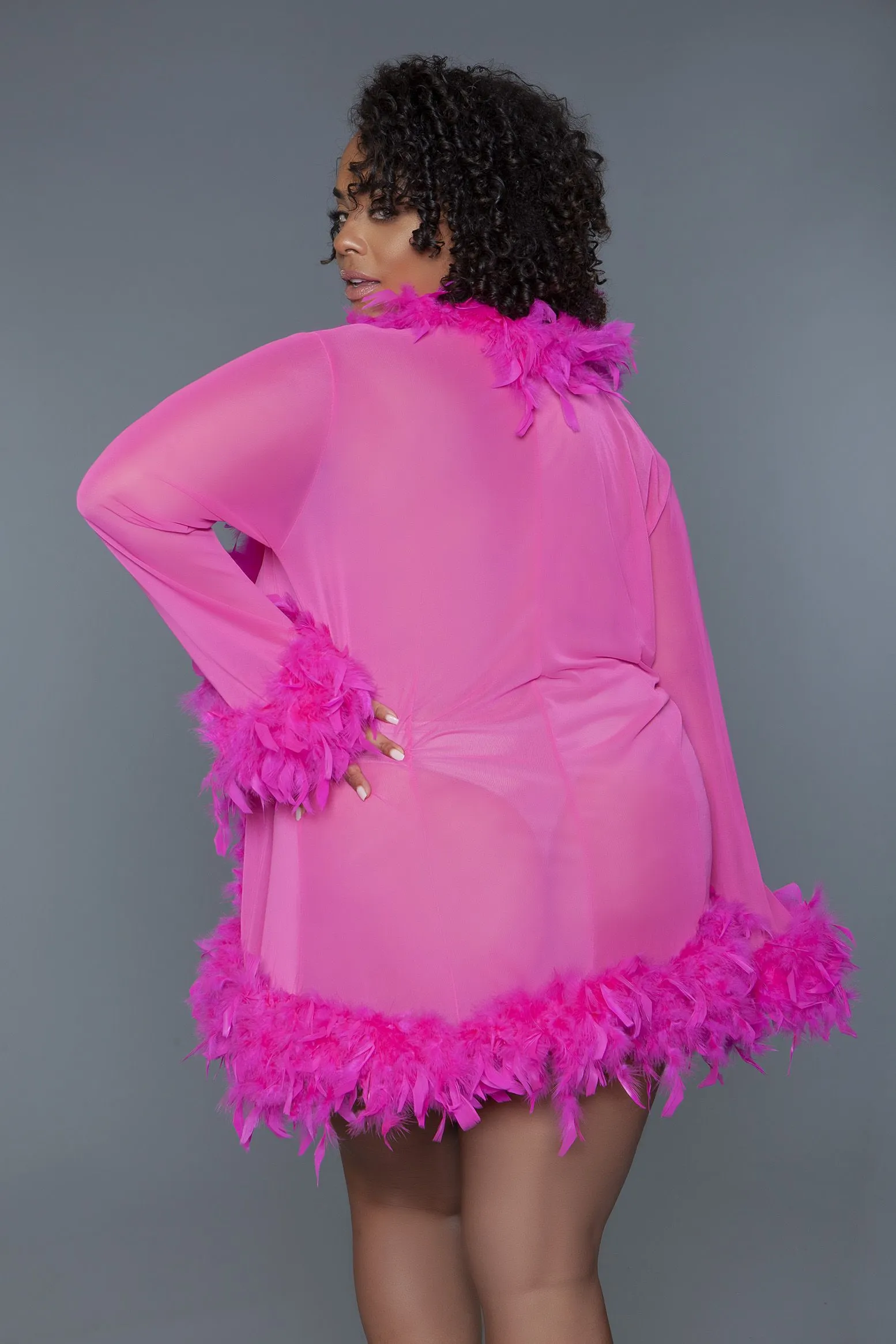 Be Wicked - Lux - Robe met Veren - Hot Pink - One Size
