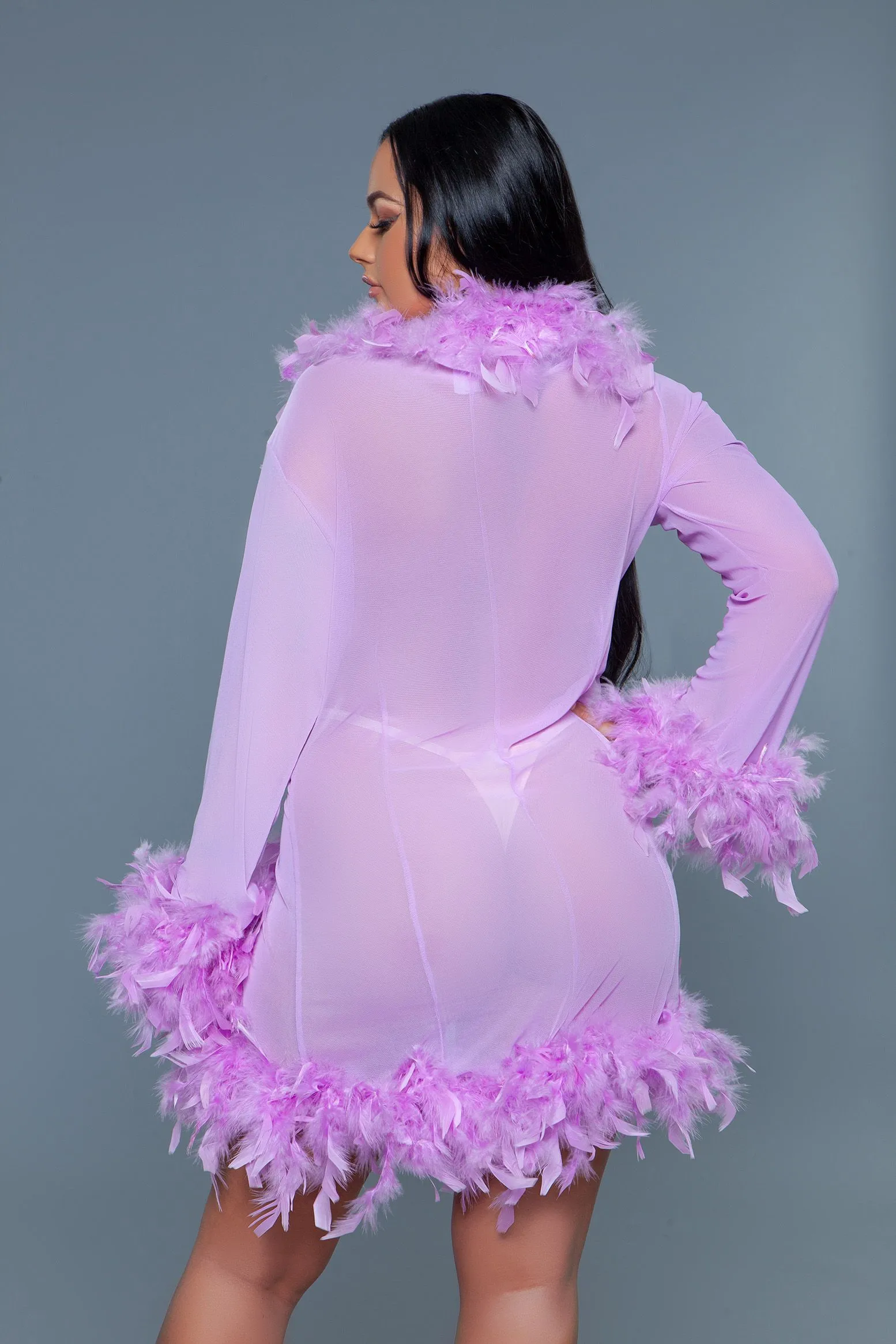 Be Wicked - Lux - Robe met Veren - Lavendel - One Size