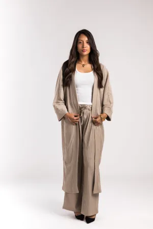 Beige Crinkled Flow Kimono