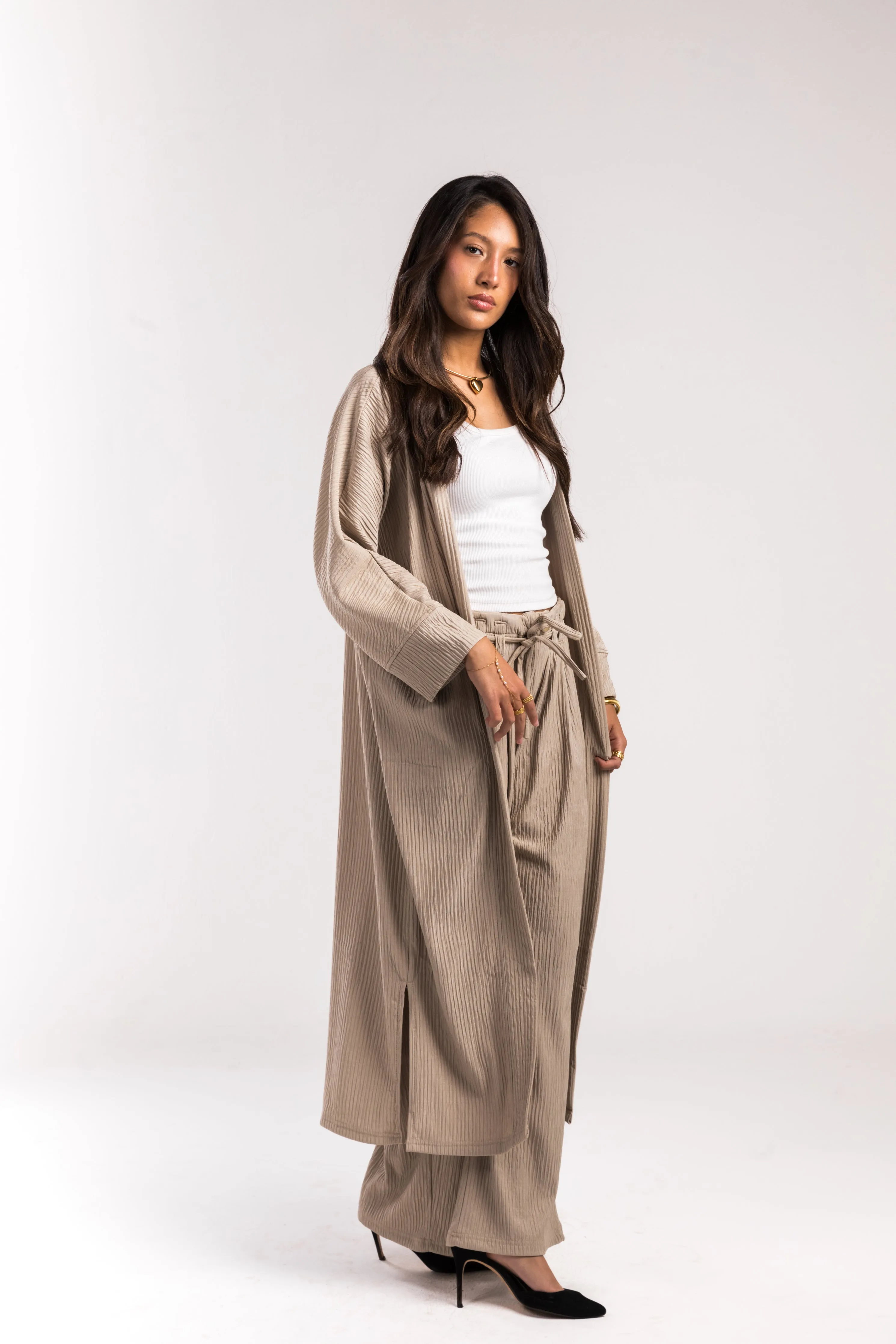 Beige Crinkled Flow Kimono