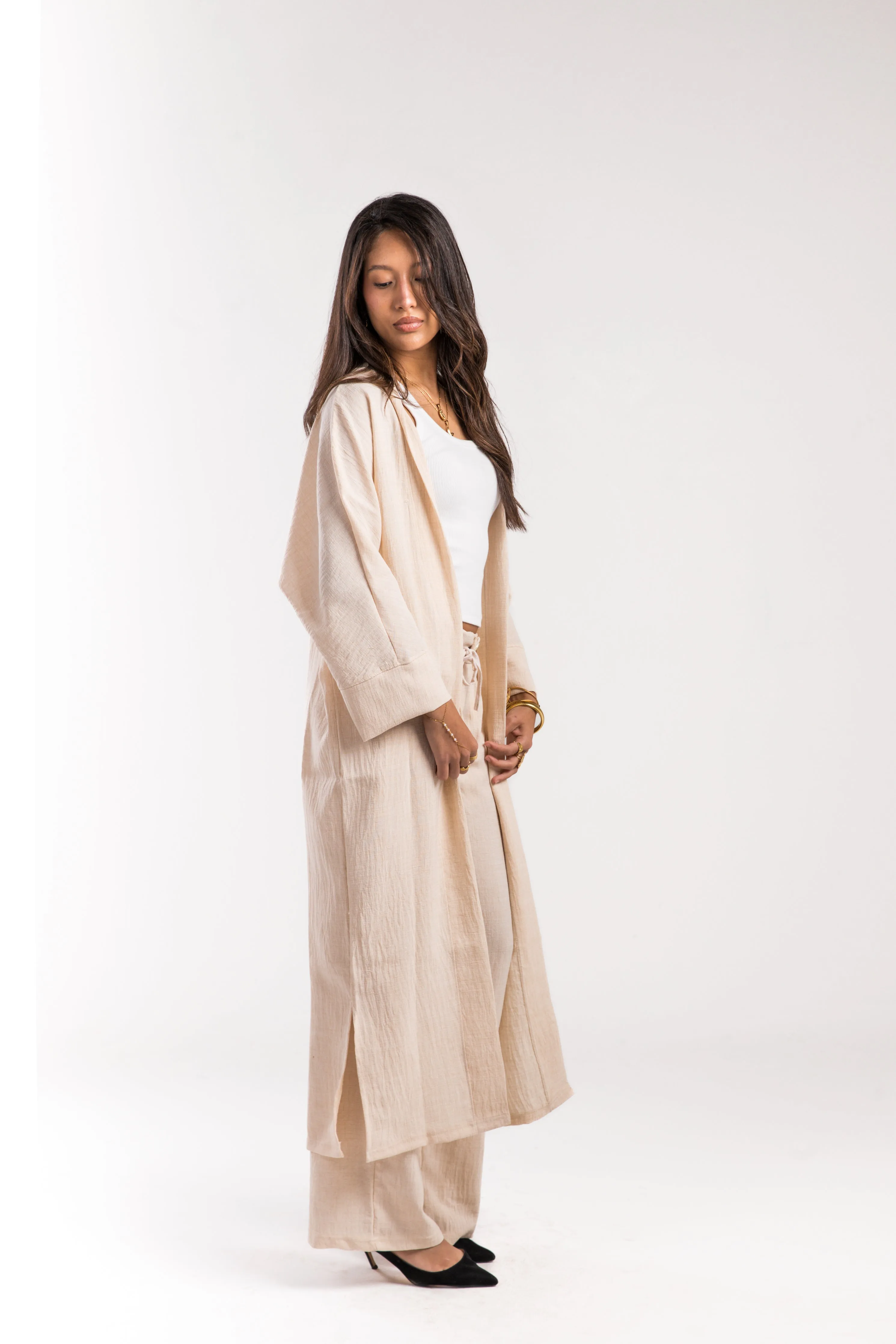 Beige Linen Flow Kimono