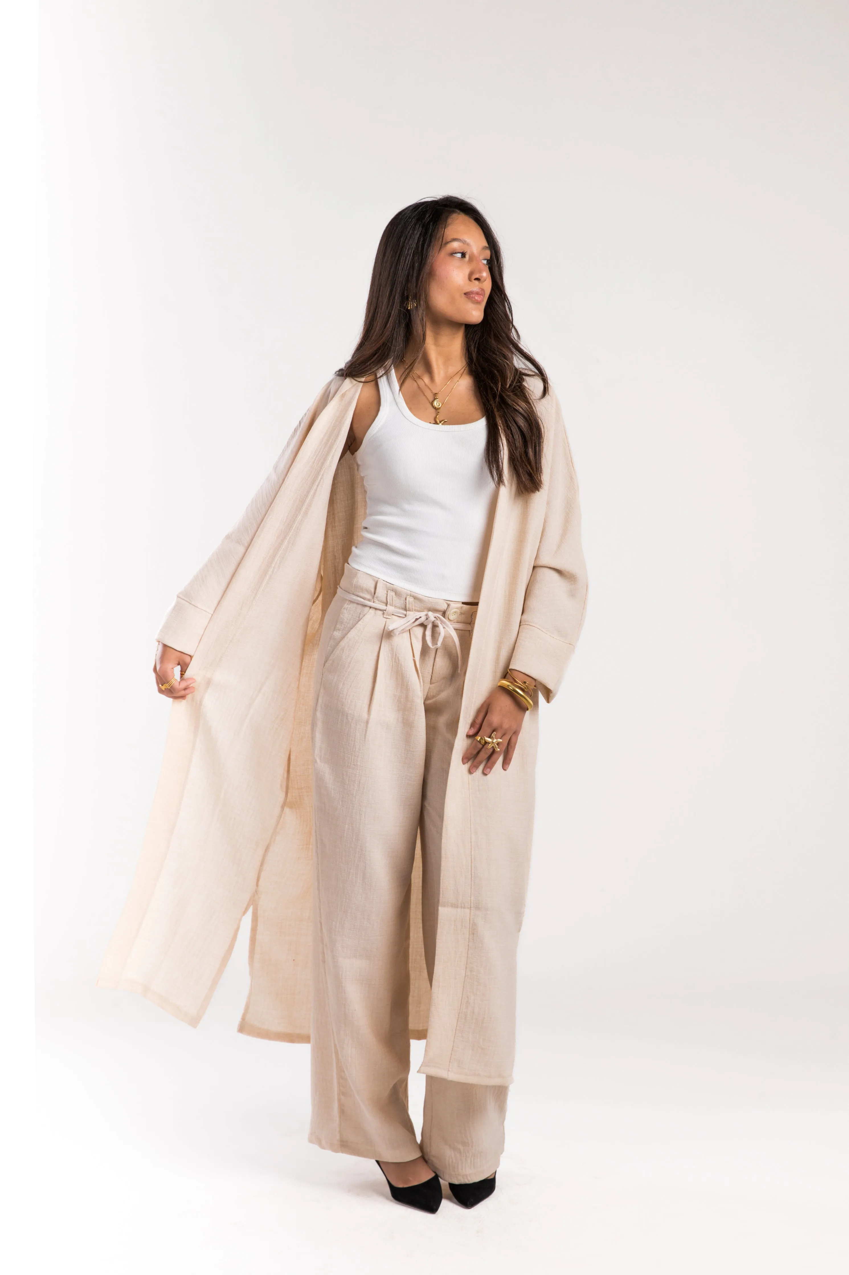 Beige Linen Flow Kimono