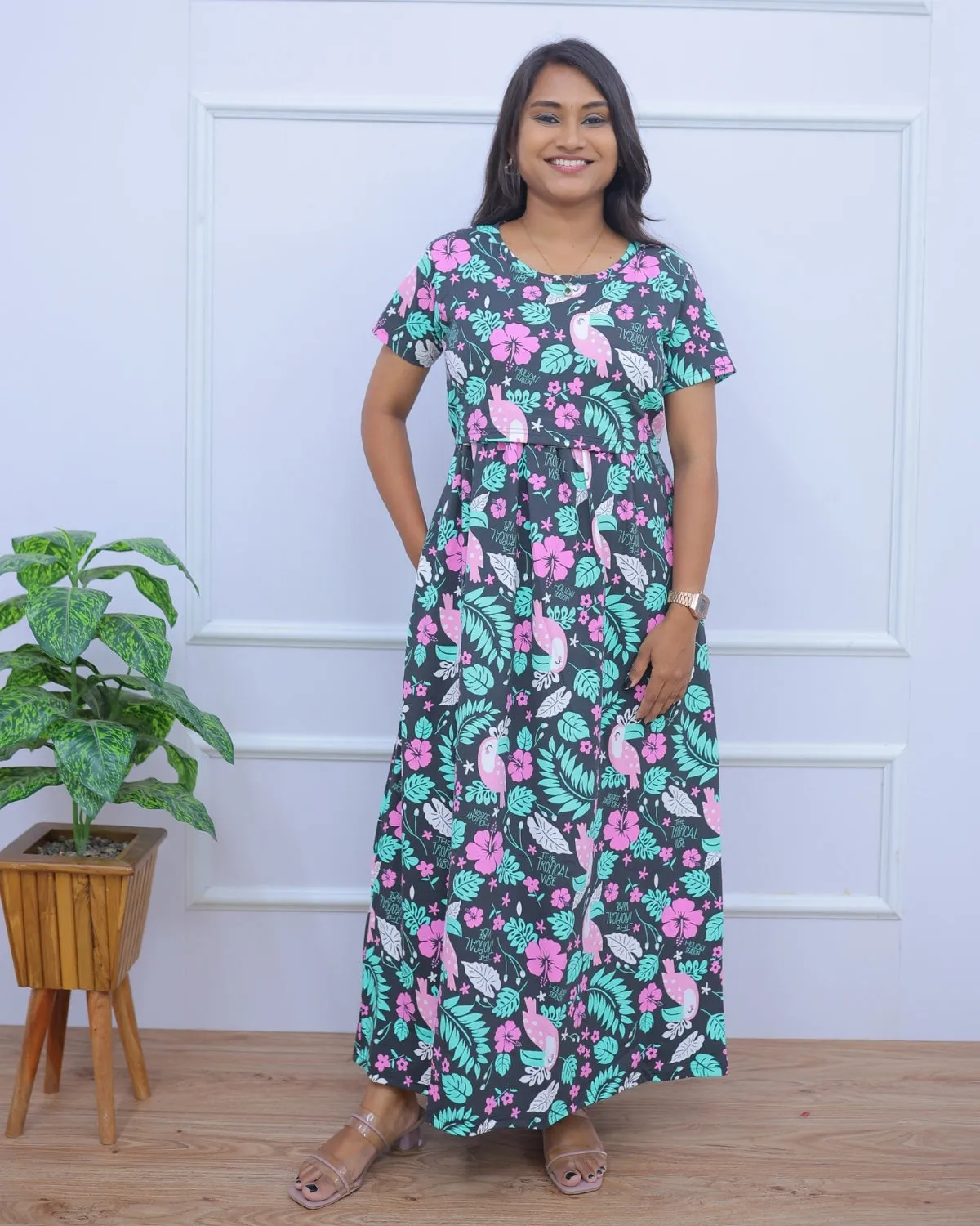 Bhoomi | Zipless Maternity Dress - Normal Sleeves | Full Length Maxi