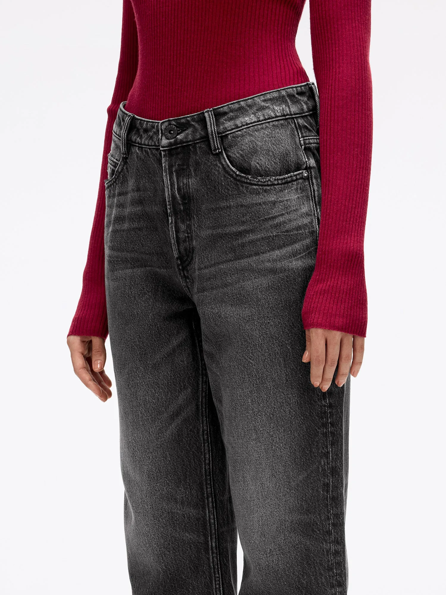 Black And Grey Straight Fit Jeans With Buttons