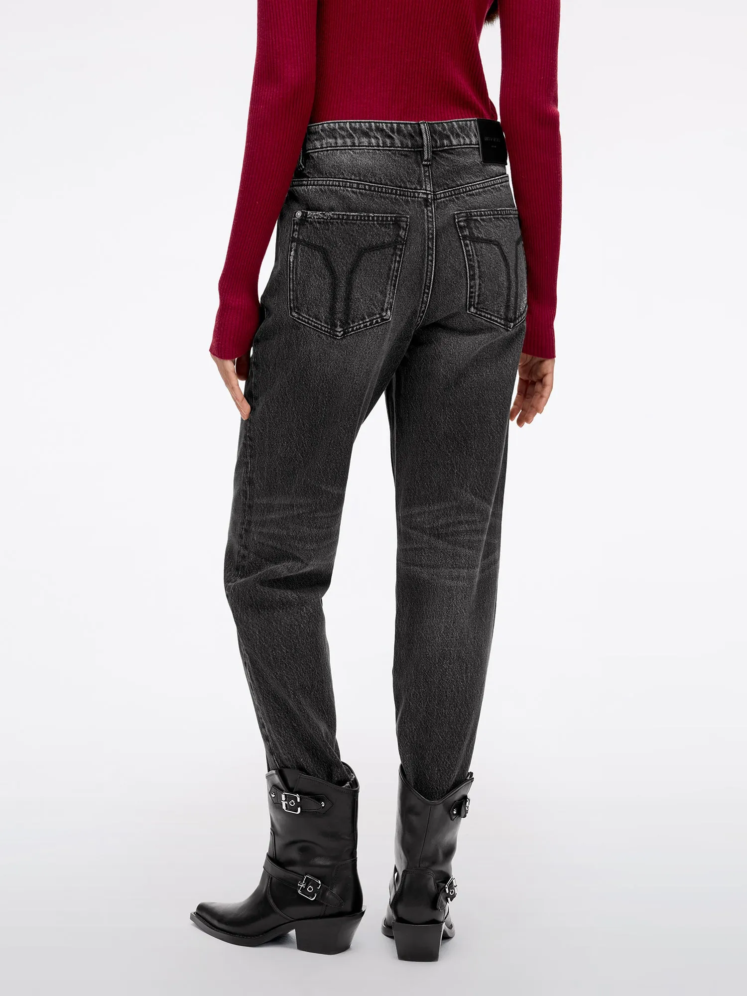 Black And Grey Straight Fit Jeans With Buttons