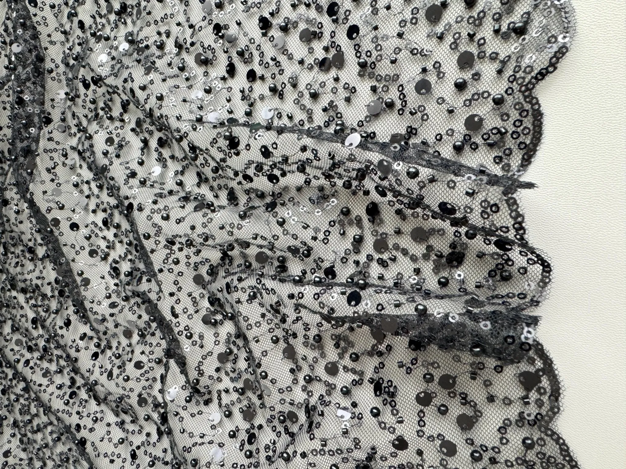 Black Beaded Lace Fabric