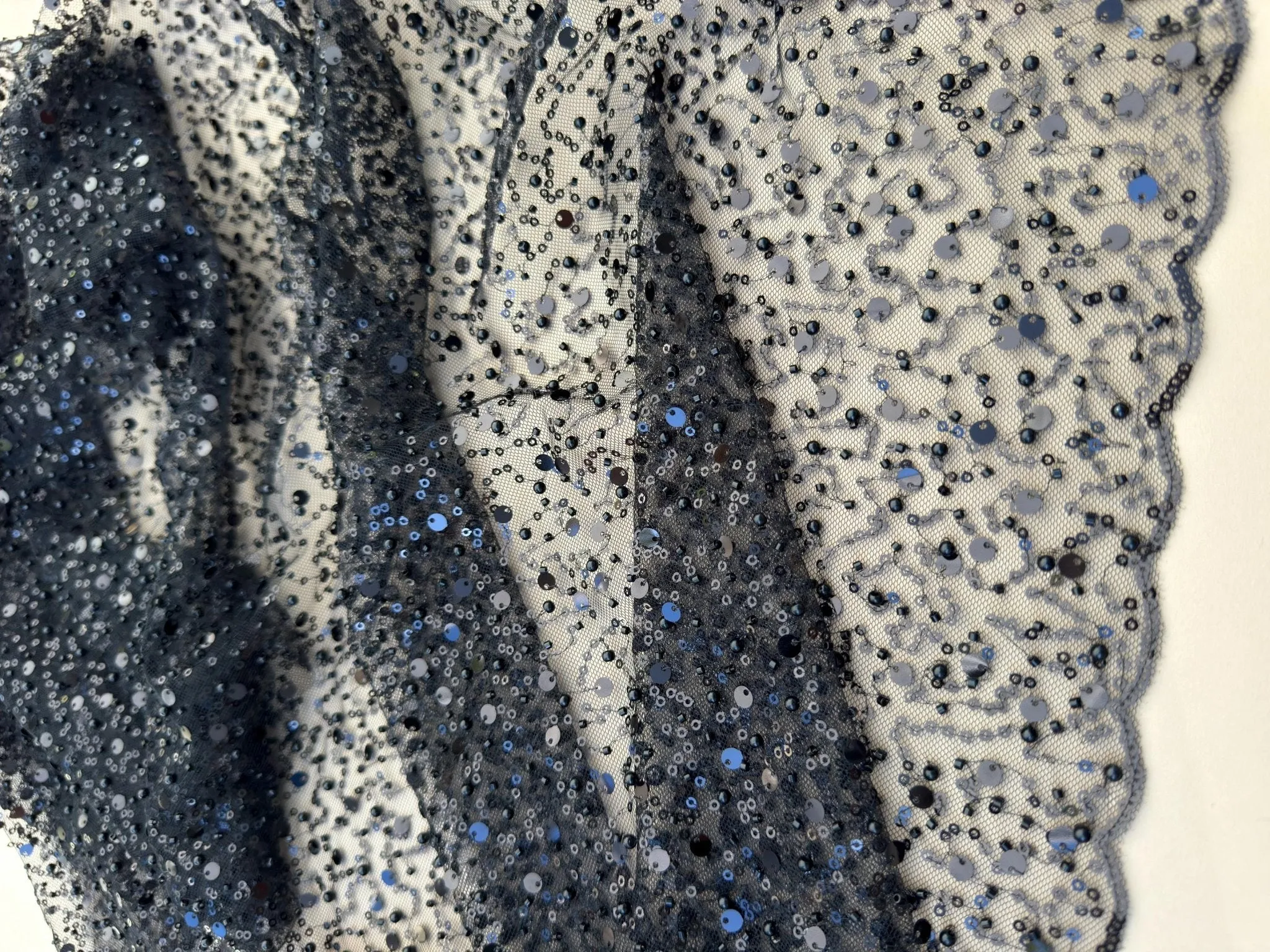 Black Beaded Lace Fabric