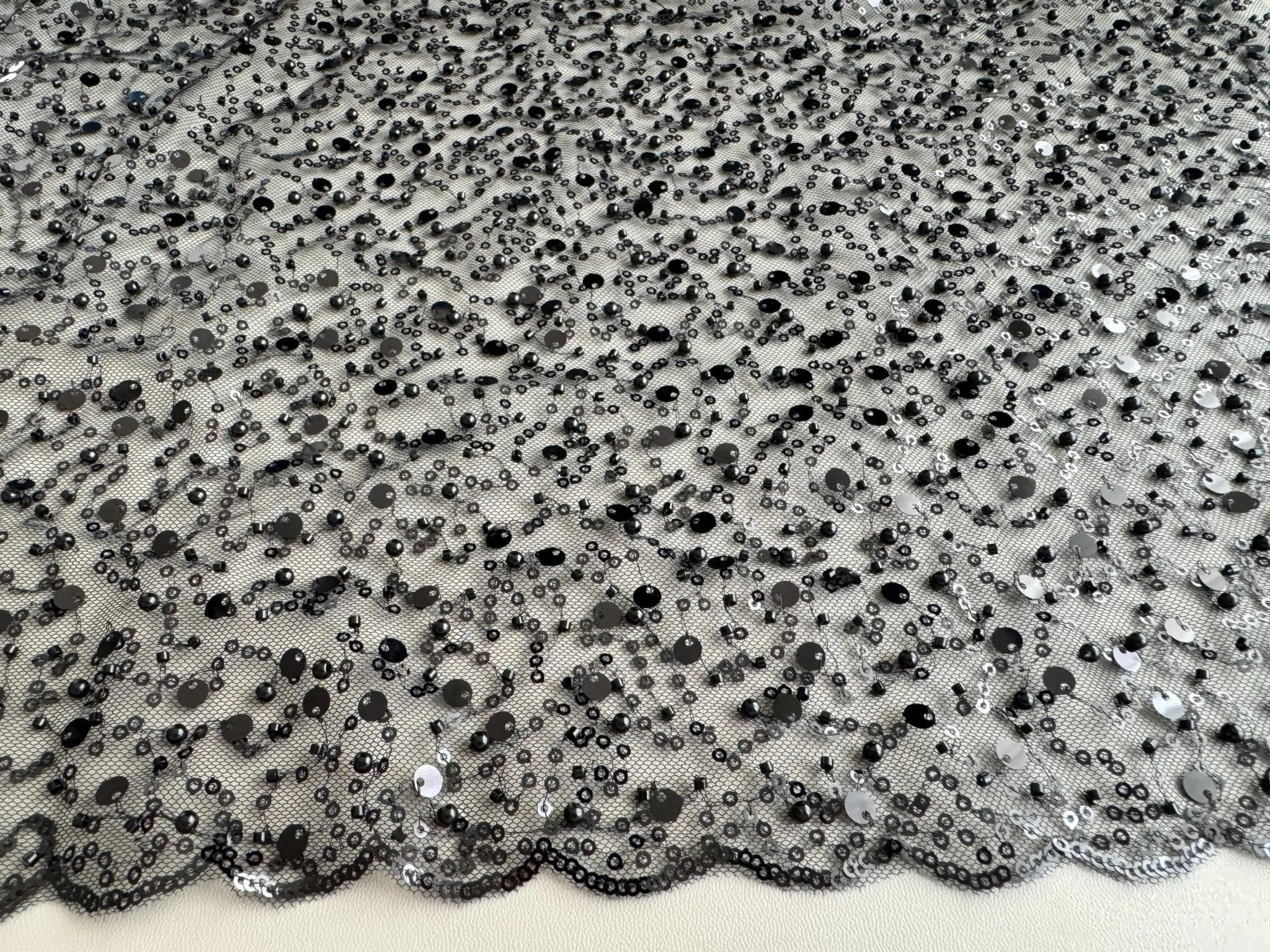 Black Beaded Lace Fabric