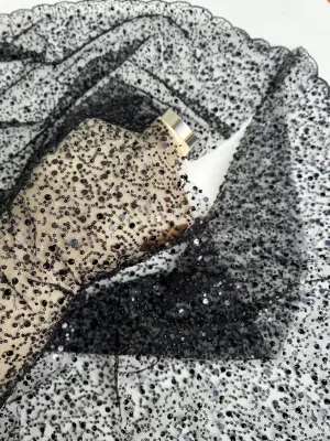 Black Beaded Lace Fabric