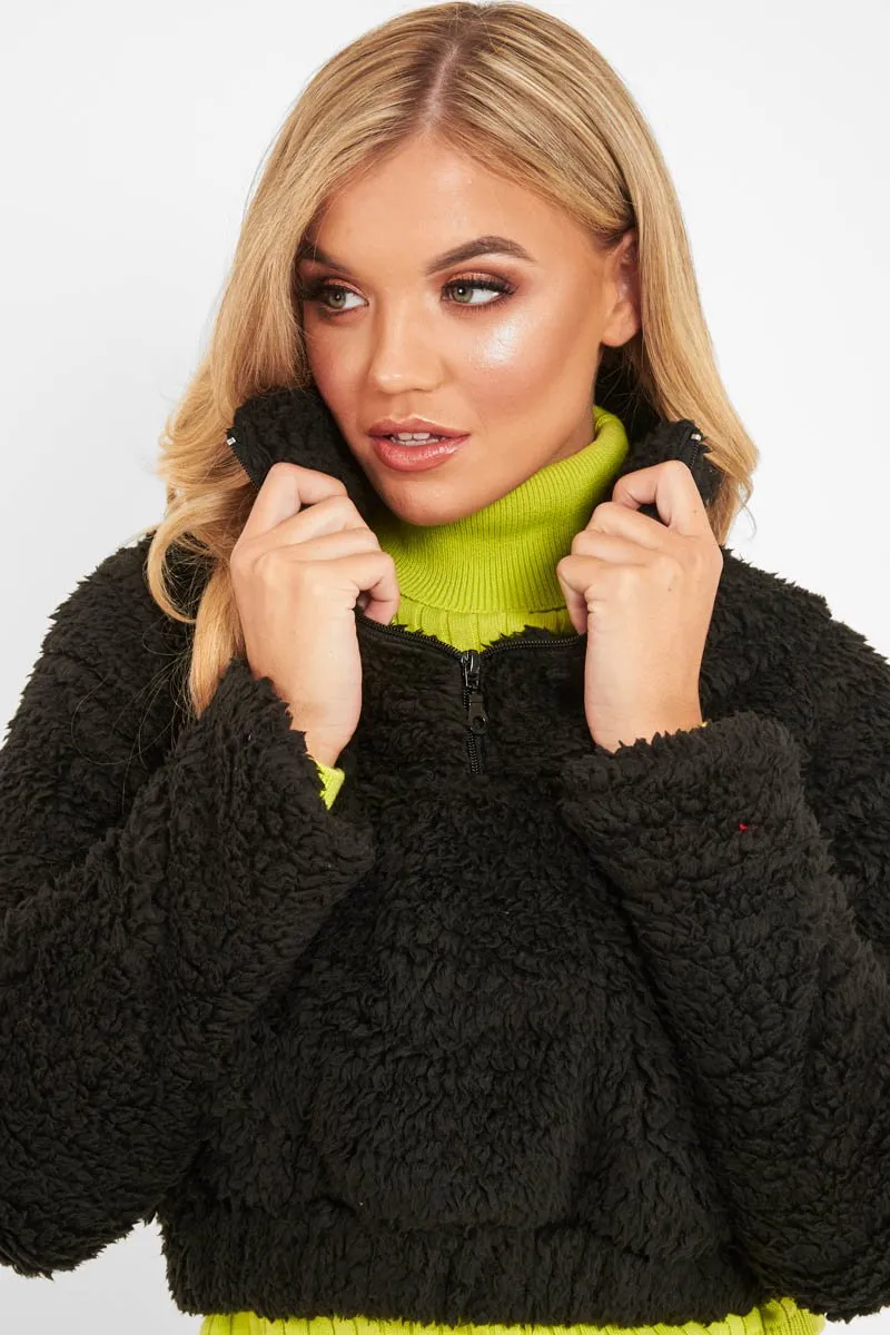 Black Borg Zip Front Crop Jacket - Kazi