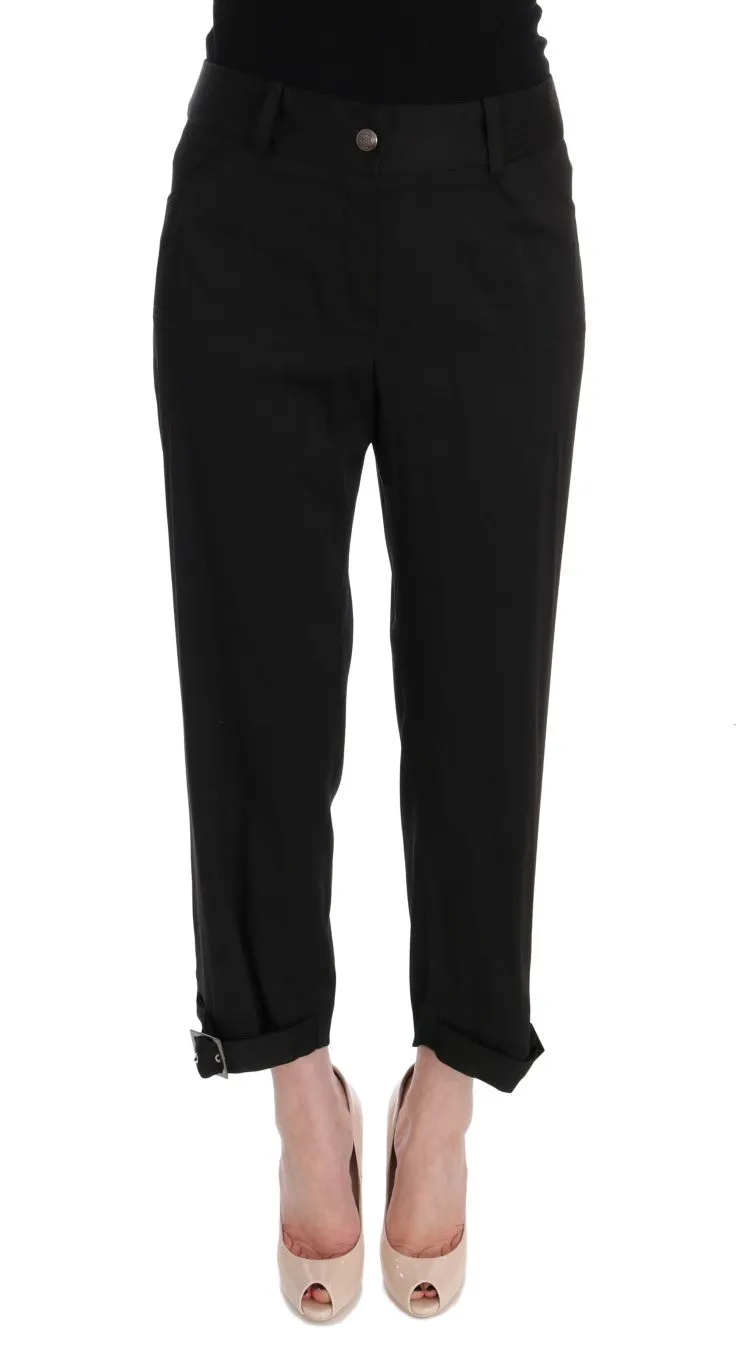 Black Cotton Capri Dress Pants