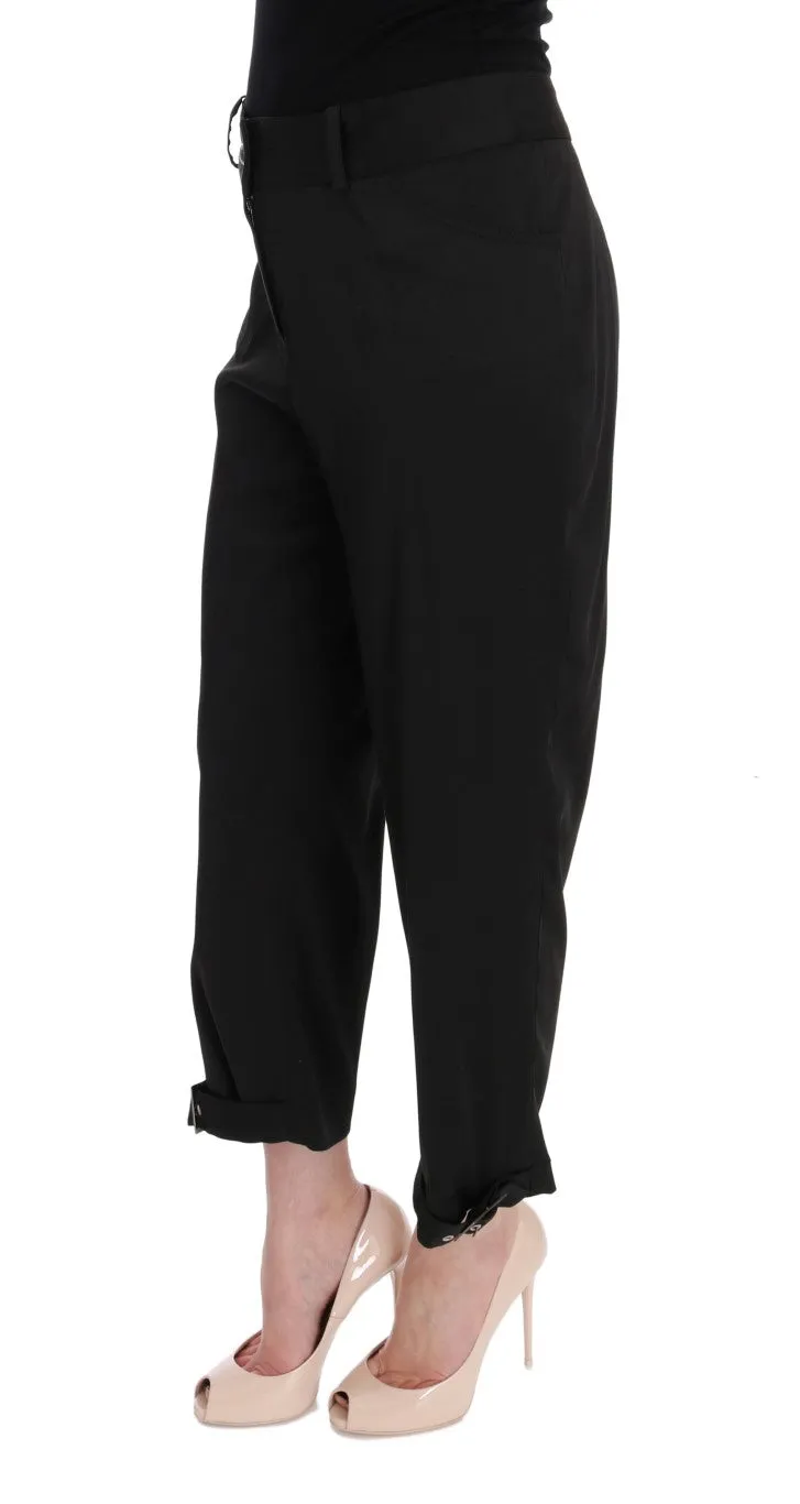 Black Cotton Capri Dress Pants