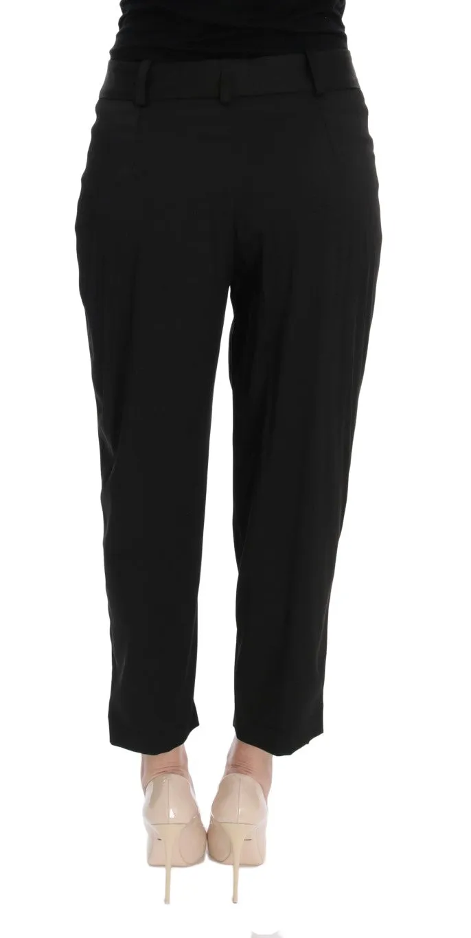 Black Cotton Capri Dress Pants
