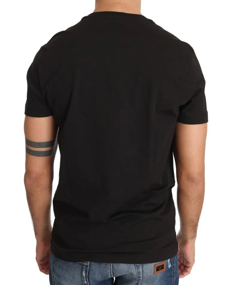 Black Cotton Tiger Motive Print Crewneck  T-shirt